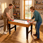 Table MultiJeux 5 en 1 Babyfoot Billard Air Hockey Ping-Pong et Basket Accessoires 134x108x144cm Marron Noyer
