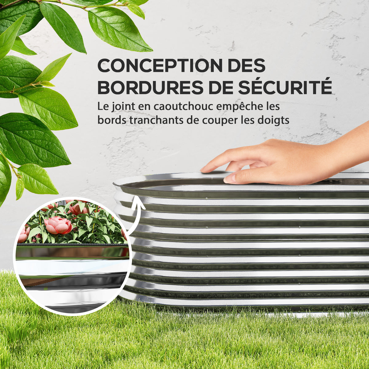 Carré potager de jardin potager surélevé, résistant à la rouille en acier galvanisé 160 x 80 x 56 cm argent