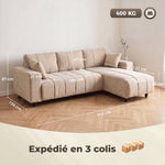 Canapé d'Angle Modulable 242 cm, Canapé 4 Places en L avec Méridienne Réversible, 2 Oreillers, Tissu Aspect Lin, Beige