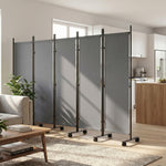 Paravent 5 Panneaux 252x170cm, Paravent Pliant avec 12 Roulettes et Clips de Connexion, Acier et Polyester, Gris Foncé