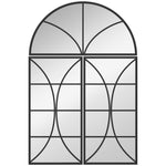 Miroir mural arqué 80 x 120 cm, lot de 3 pièces, miroir verrière en forme de fenêtre, verre trempé et métal, noir