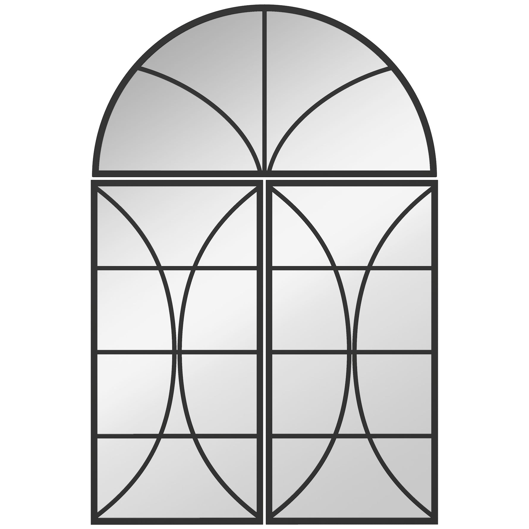 Miroir mural arqué 80 x 120 cm, lot de 3 pièces, miroir verrière en forme de fenêtre, verre trempé et métal, noir