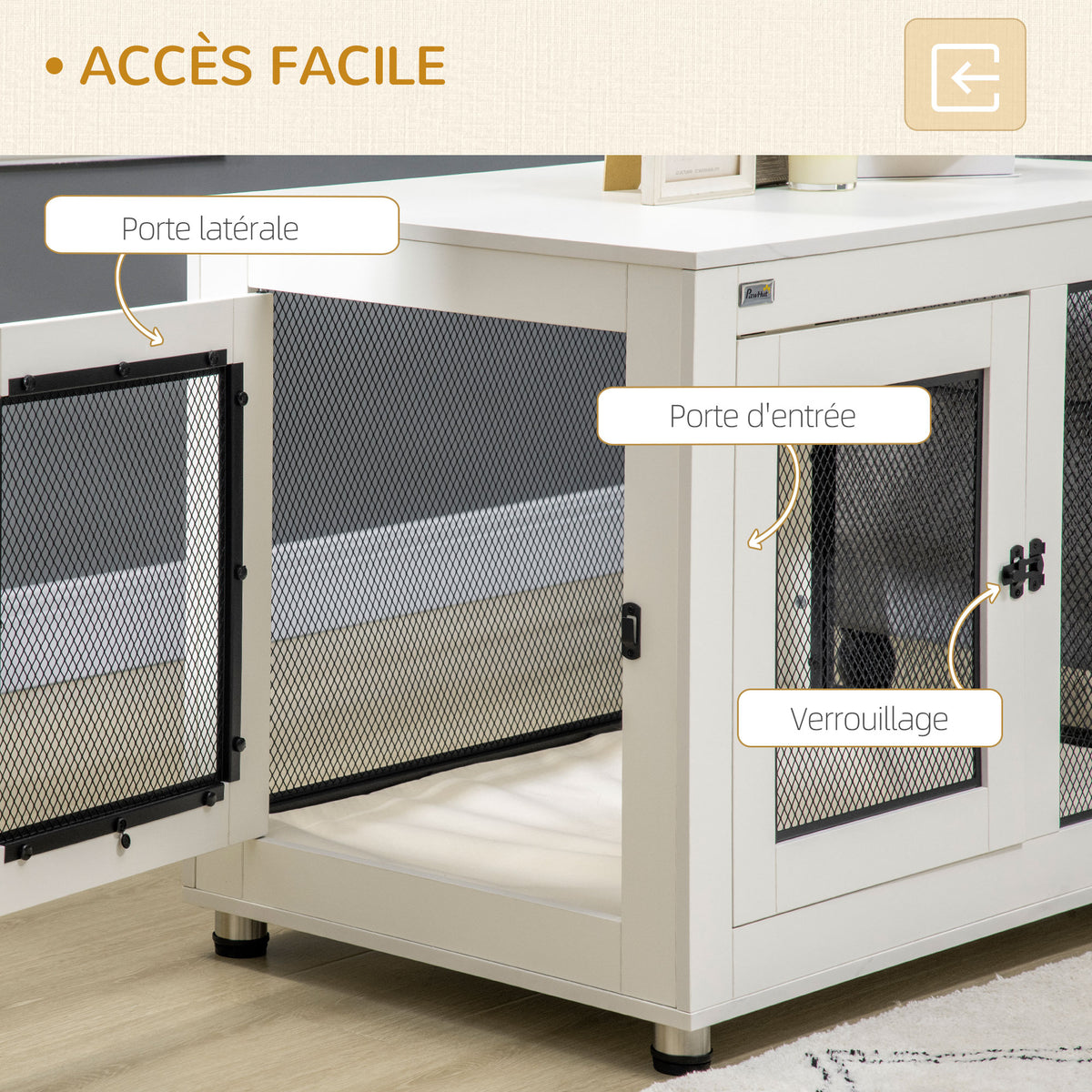 Cage pour chien cage de chien sur pied avec coussin amovible acier noir et blanc - 94 x 60 x 71,5 cm