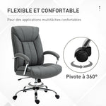 Fauteuil de bureau, chaise de bureau ergonomique, hauteur réglable, dossier haut, fonction de bascule, 65x78x118cm, gris