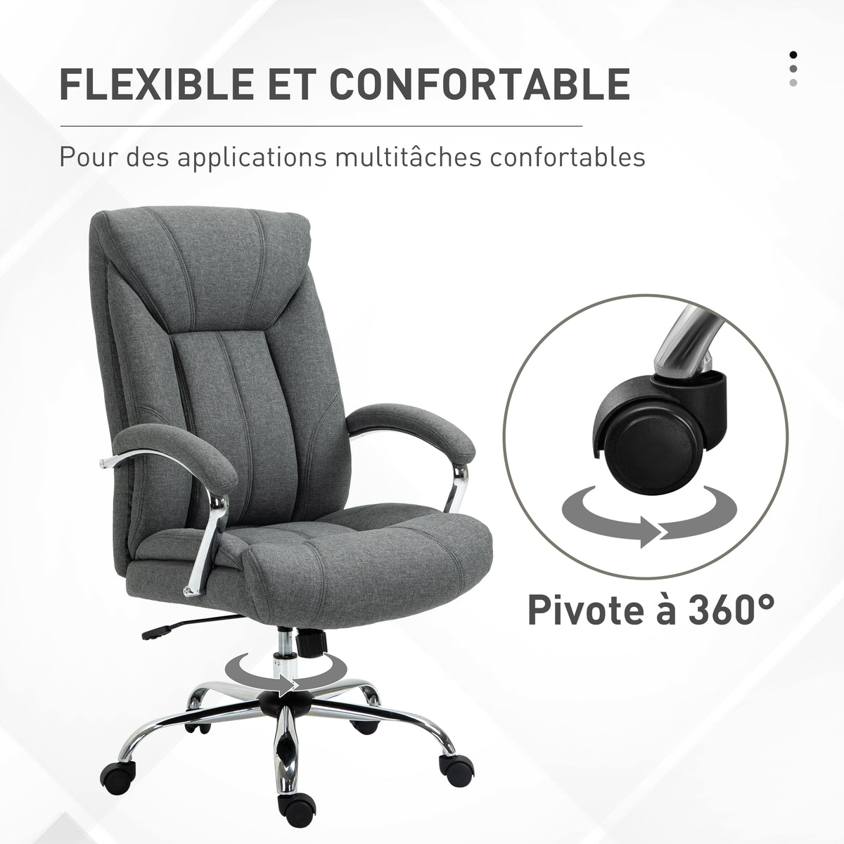 Fauteuil de bureau, chaise de bureau ergonomique, hauteur réglable, dossier haut, fonction de bascule, 65x78x118cm, gris