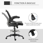Chaise bureau ergonomique, fauteuil de bureau avec repose-pieds, chaise de dessin à dossier en maille, hauteur réglable, accoudoirs, assise rembourrée et pivotante 360°, noir