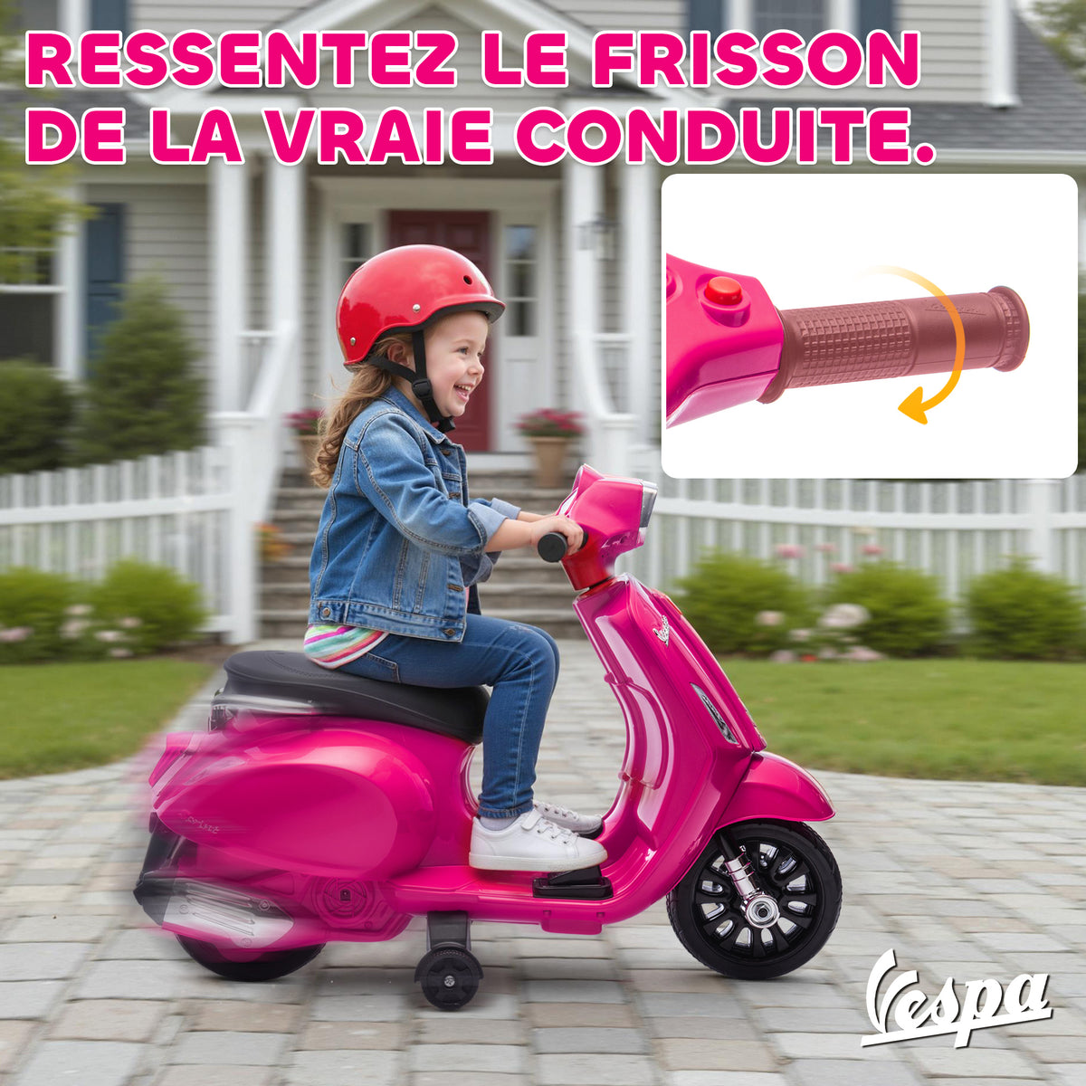 Elektro-Motorrad für Kinder 6 V, Elektroauto für Kinder mit Stützrädern, für 2-4 Jahre, 71 x 37 x 52 cm, Rosa