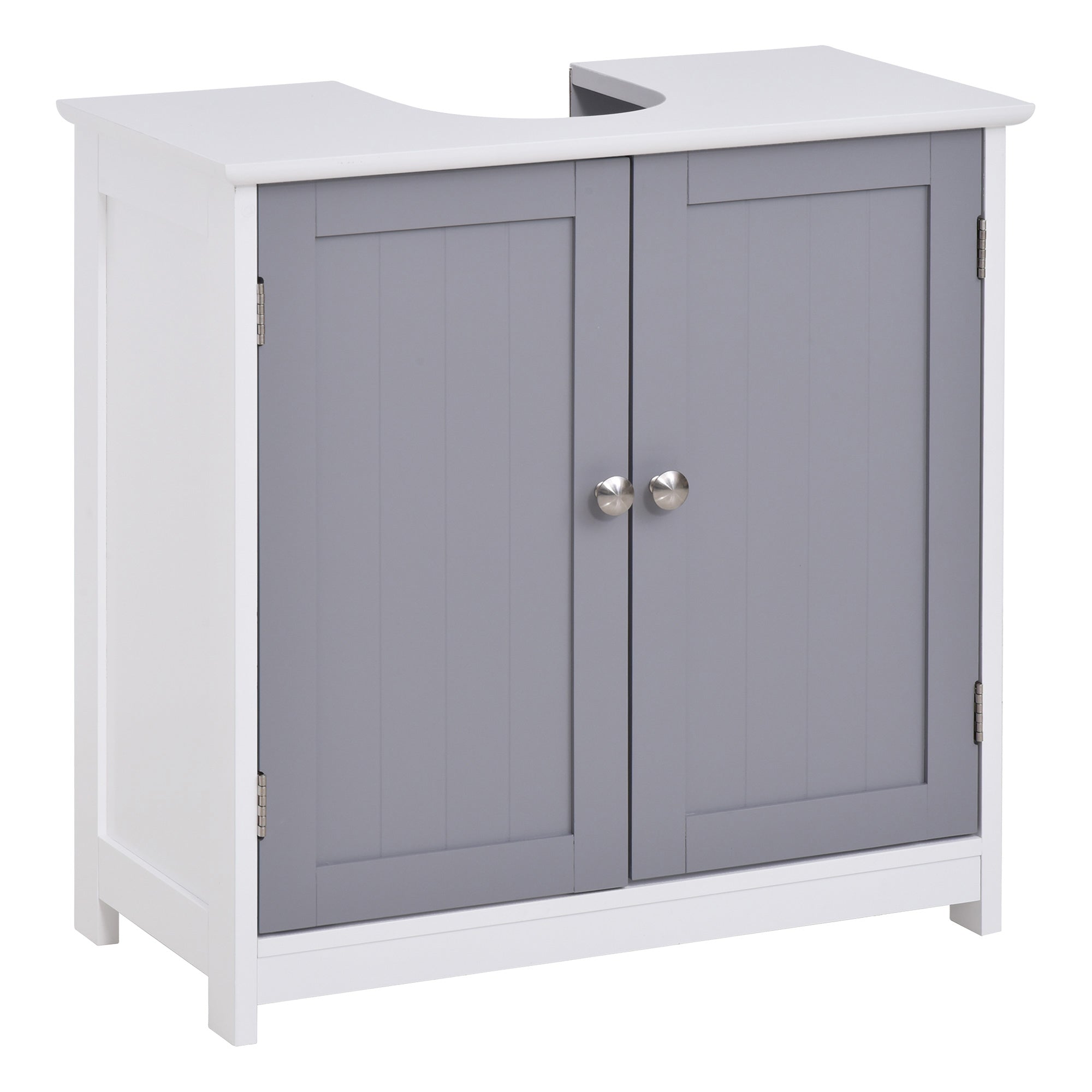 Meuble salle de bain sous lavabo - meuble sous-vasque - placard 2 portes avec étagère - dim. 60L x 30l x 60H cm - en bois gris blanc