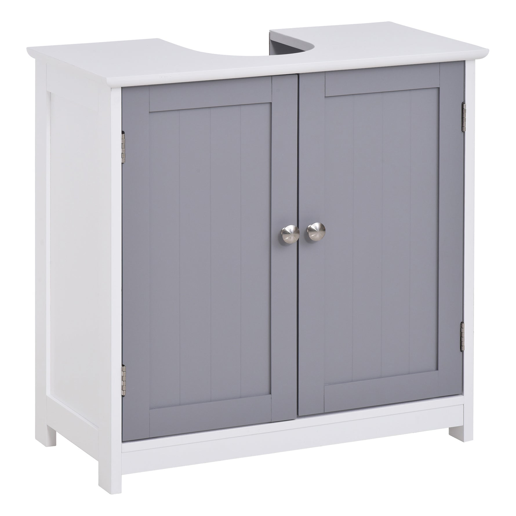 Meuble salle de bain sous lavabo - meuble sous-vasque - placard 2 portes avec étagère - dim. 60L x 30l x 60H cm - en bois gris blanc