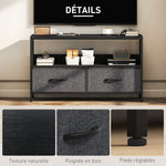Meuble TV, meuble télé pour téléviseur jusqu'à 47 pouces avec 2 tiroirs et pieds en acier, 98 x 29 x 56 cm, gris foncé
