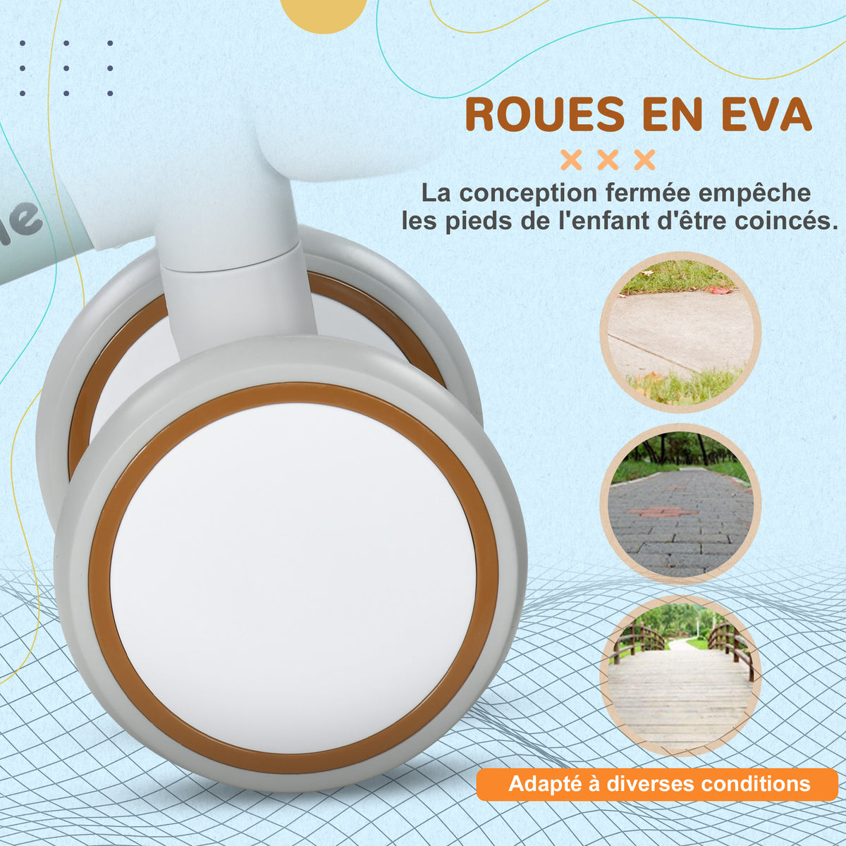 Draisienne vélo Enfant 4 roues selle réglable, guidon ergonomique alliage alu. PP, enfant 1 à 3 ans - Gris Marron vert