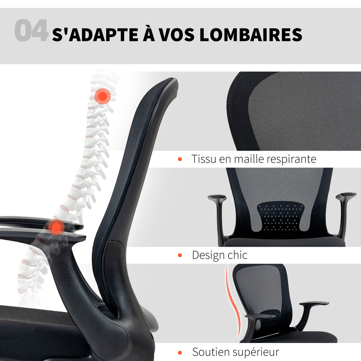 Sedia da ufficio ergonomica con poggiapiedi regolabile e braccioli sollevabili, altezza regolabile, 59x62x99-119cm, nero