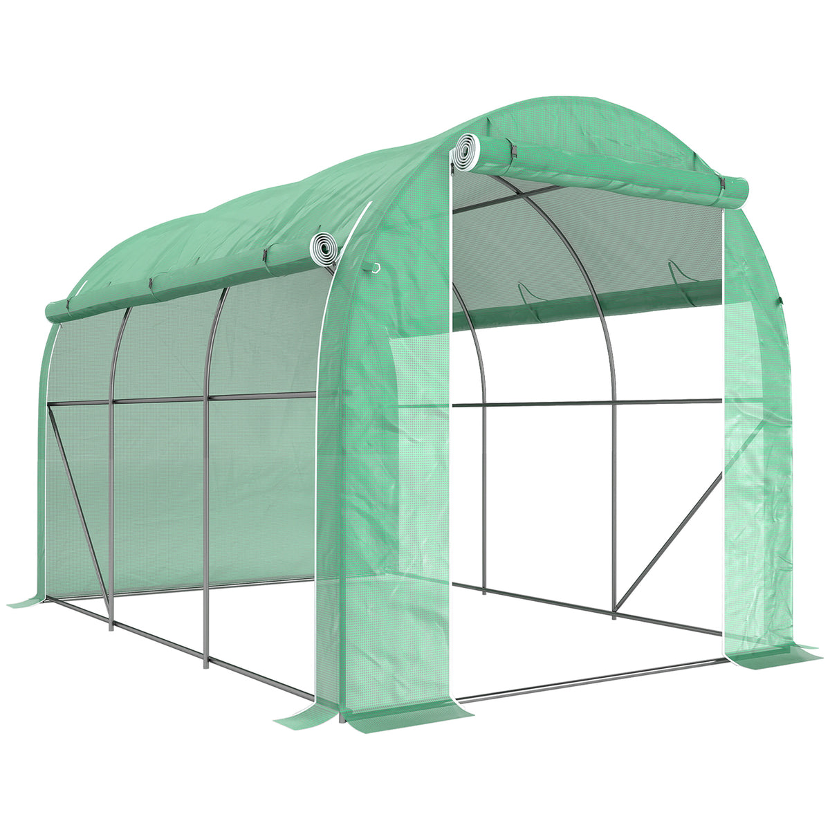 Serra a tunnel da giardino 6 m² 3 x 2 m con 1 porta + 2 pareti laterali avvolgibili con cerniera, 6 finestre, verde