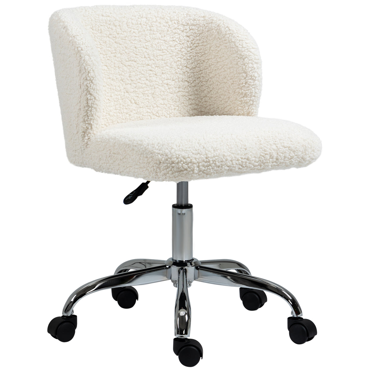 Chaise de bureau sans accoudoir en toison d'agneau hauteur réglable pivotant à 360 ° charge max. 120 Kg blanc