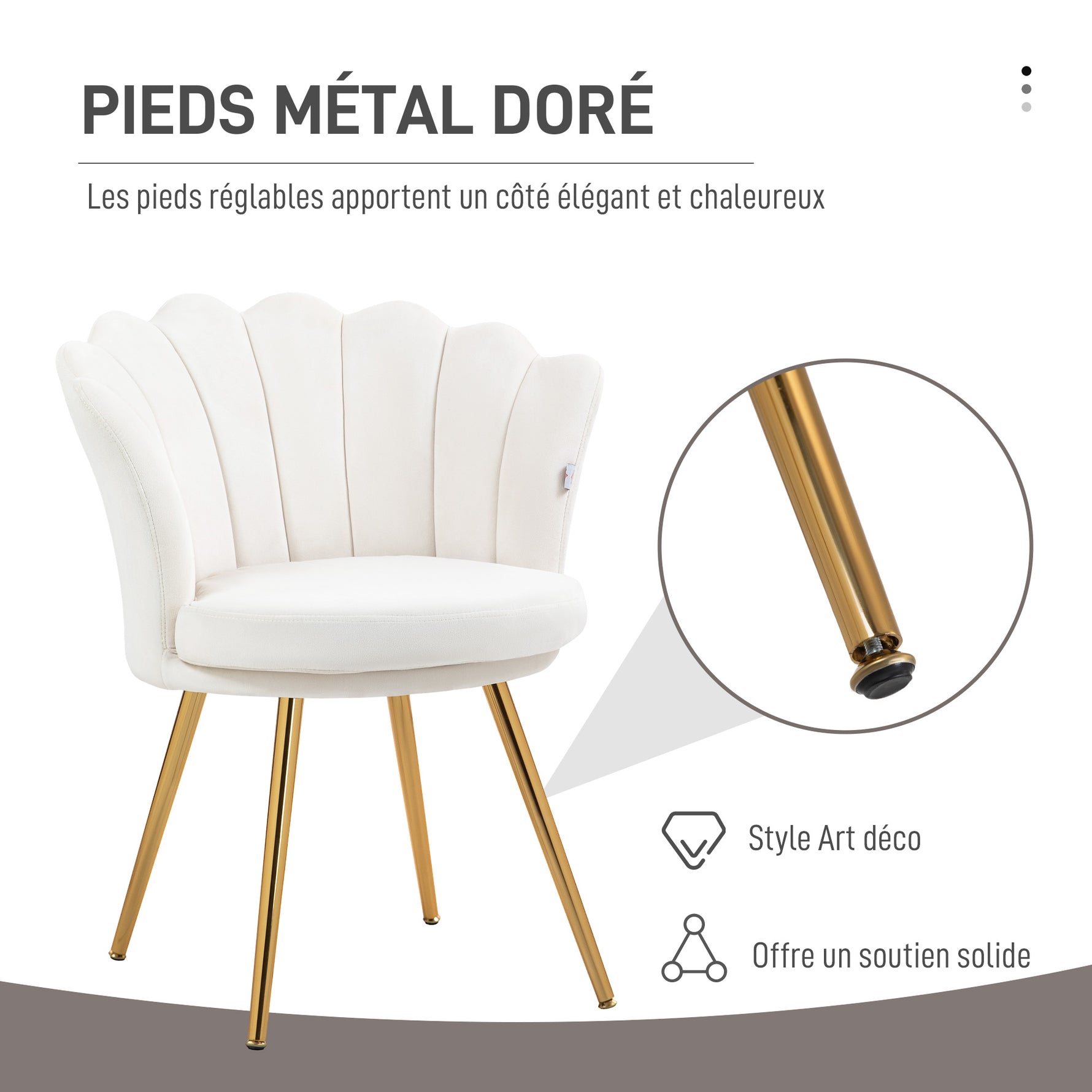 Fauteuil coquillage chaise coiffeuse fauteuil en velours fauteuil de salon avec pieds en métal doré crème