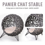 Panier chat lit surélevé chat cosy niche grotte Ø 52 x 58H cm coussin moelleux inclus résine tressée imitation