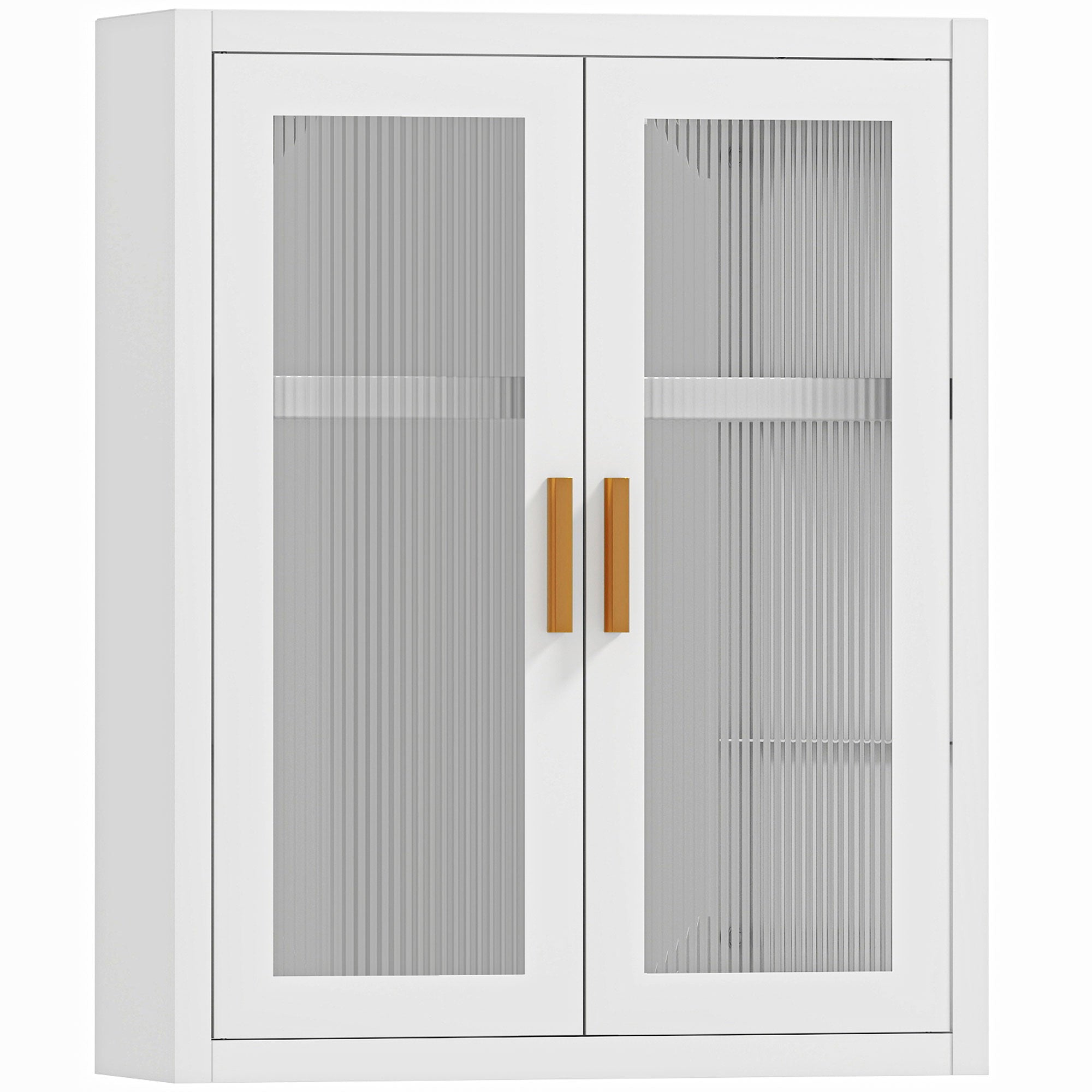 Armoire murale de salle de bain, meuble haut salle de bains avec 2 portes cannelées, étagère réglable, 40x14x50cm, blanc
