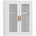 Armoire murale de salle de bain, meuble haut salle de bains avec 2 portes cannelées, étagère réglable, 40x14x50cm, blanc