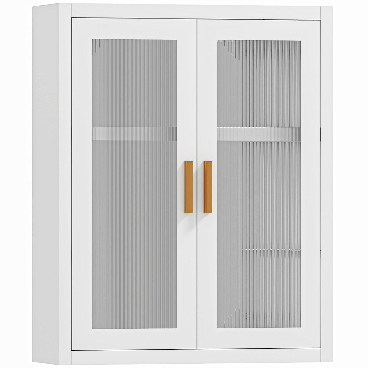 Armoire murale de salle de bain, meuble haut salle de bains avec 2 portes cannelées, étagère réglable, 40x14x50cm, blanc