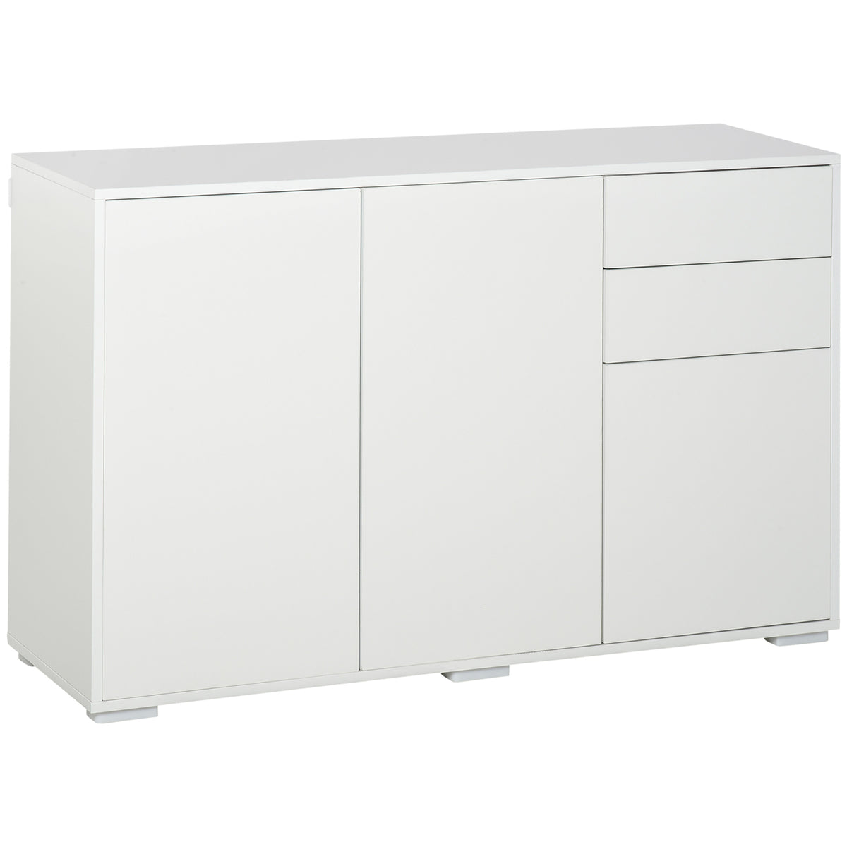 Credenza mobile contenitore 2 cassetti scorrevoli 3 ante ripiano regolabile pannelli di particelle 117 x 36 x 74 cm bianco