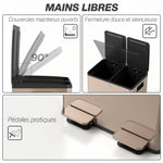 Poubelle de cuisine 2 compartiments de 2 x 28L, acier inoxydable, couvercle à fermeture douce, 45,8x36x67,6cm, or