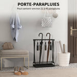 Steel Umbrella Stand with 21 Slots, 24 Hooks, Removable Drip Tray and Shelf, 50x24x68cm, Black