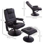 Elektrische, draaibare en verstelbare massage- en relaxfauteuil met voetensteun, bekleed met zwart kunstleer