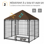 Chenil extérieur pour Chiens en métal et Tissu Oxford Support gamelle et Toit résistant aux intempéries Espace spacieux