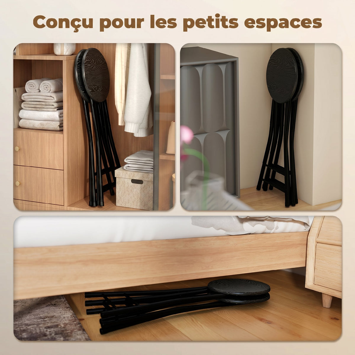 Lot de 2 Tabourets de Bar Pliables, Chaises de Bar Ronds avec Double Repose-Pieds, Cadre en Acier, Noir