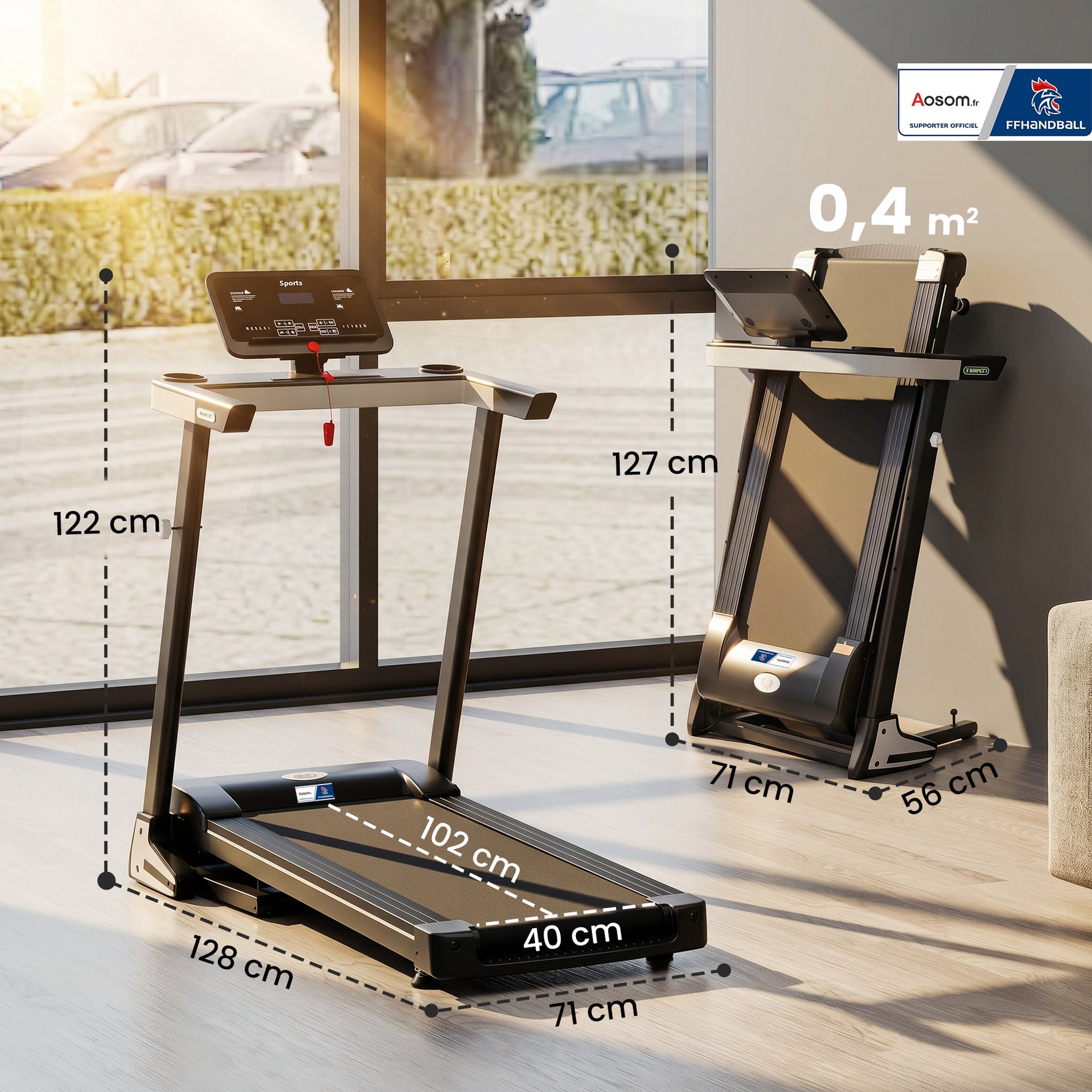 Tapis de Course Electrique Pliable - .fr x FFHandball - Tapis Roulant 1-12 Km/h 500 W écran LCD 12 programmes Noir