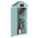 Armoire de jardin extérieur abri de jardin en bois abri pour outils 3 étagères 2 Portes loquets Toit Pente bitumé 77L x 54l x 179H cm Sapin traité Bleu
