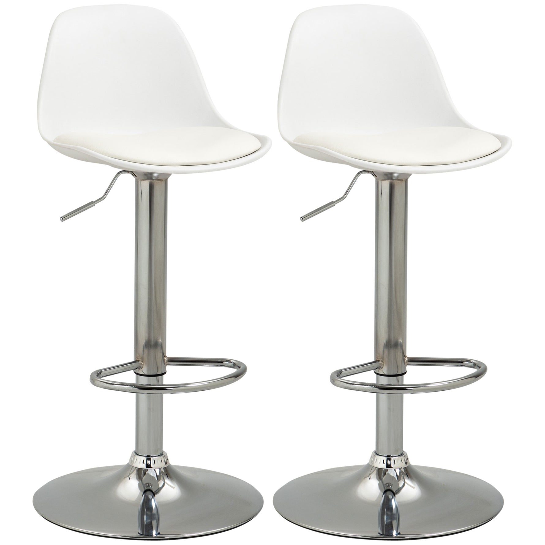 Lot de 2 tabourets de bar chaise haute cuisine avec dossier et repose-pieds, hauteur réglable, 41x42x82-104cm, blanc