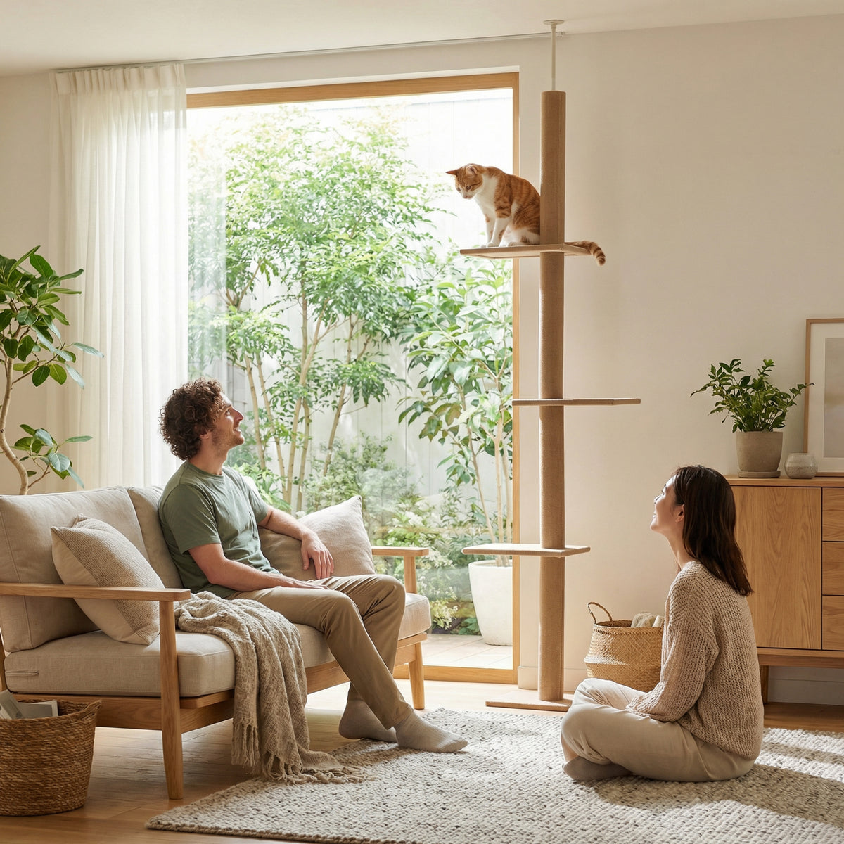 Arbre à chat poteau à griffer hauteur réglable dim. 43L x 27I x 228-260H cm 4 niveaux d'activités marron