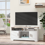 Meuble TV banc TV en bois grand espace de rangement avec 2 compartiments ouverts 2 armoires à porte une armoire ouverte 105 x 40 x 52 cm blanc