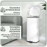 Poubelle de cuisine 30L avec couvercle à fermeture douce et pédale, seau intérieur amovible, 28L x 35l x 63,5H cm, blanc