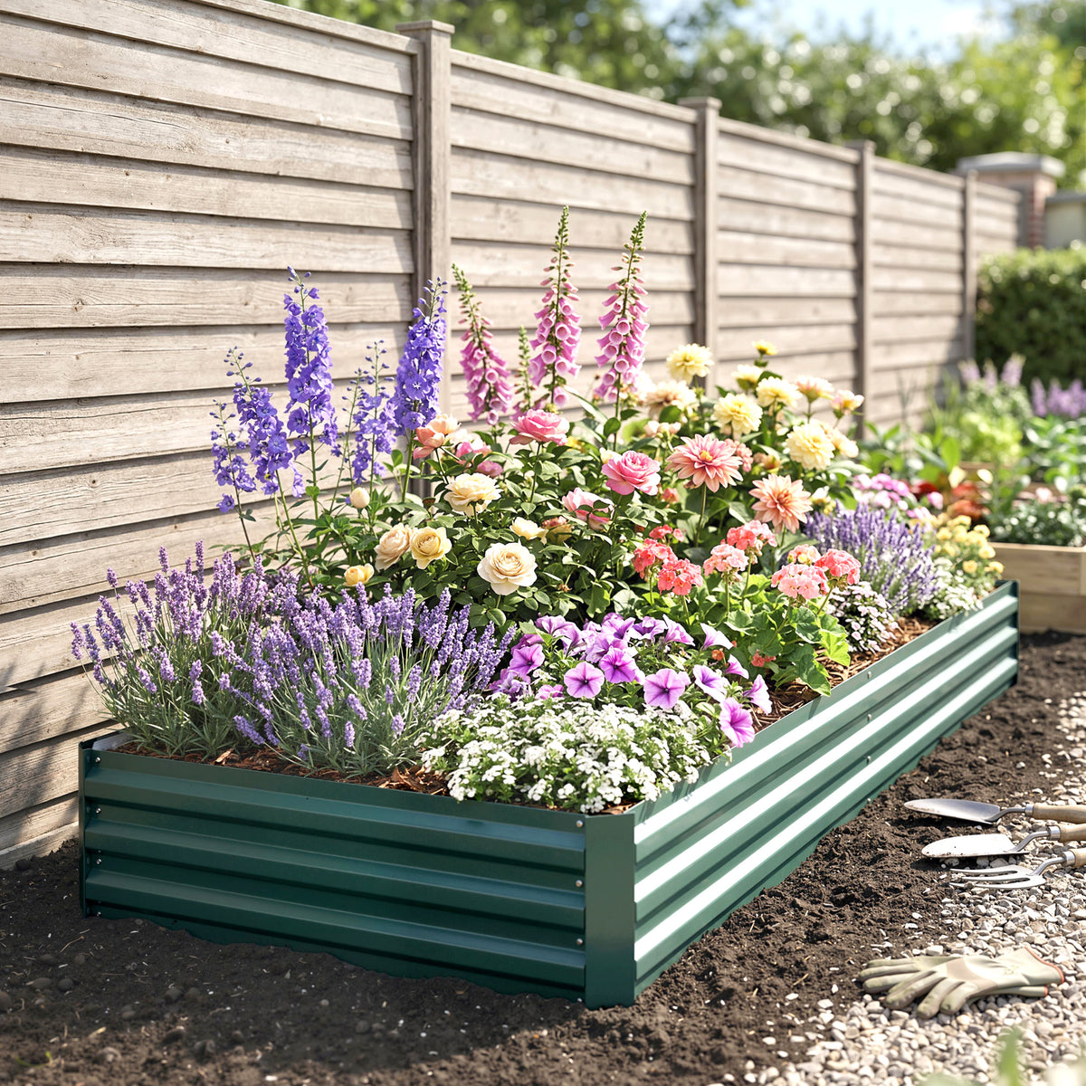 Carré Potager en Métal Modulable - Potager Surélevé 241x90,5x30cm en Acier Galvanisé - Jardinière Extérieur Anti-Rouille pour Légumes et Fleurs, Vert Foncé