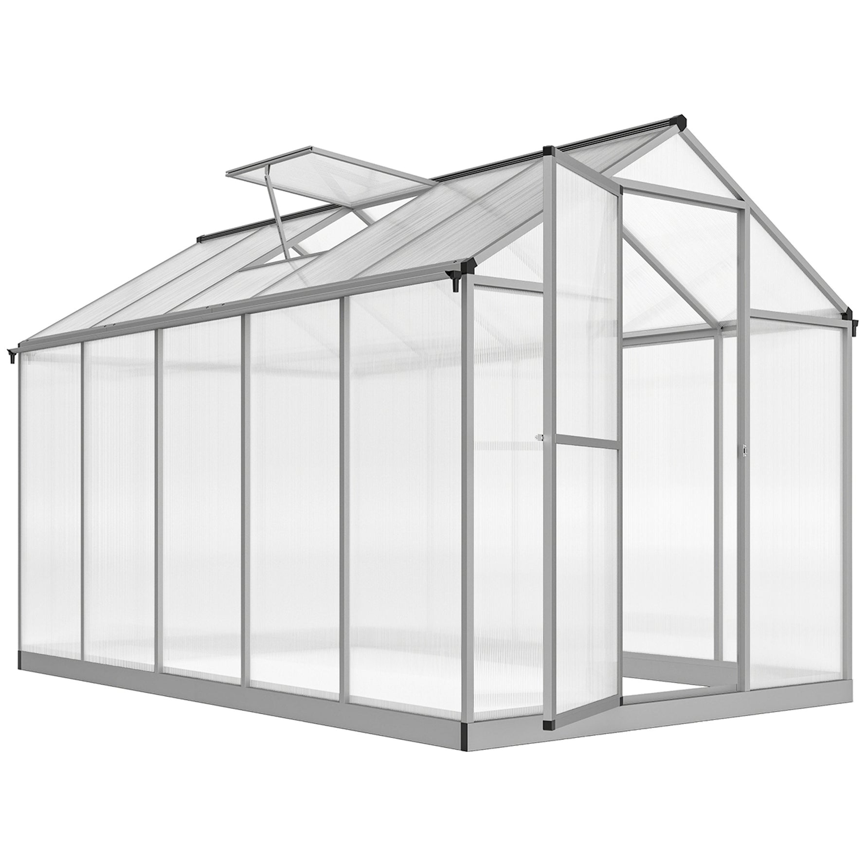 Serre de jardin en aluminium polycarbonate, serre avec fenêtres supérieures réglables, porte battante, abri extérieur résistant aux intempéries pour plante fleur, 303x183x195 cm, transparent
