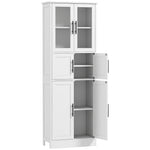 Meuble de salle de bain, meuble de rangement 6 niveaux, 6 portes dont 2 vitrées, étagères réglables, 60x30x170cm, blanc