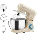Robot pâtissier 1300 W, robot pétrin professionnel 4,5 L, bol d'acier inoxydable, 6+P vitesses et pulse, beige