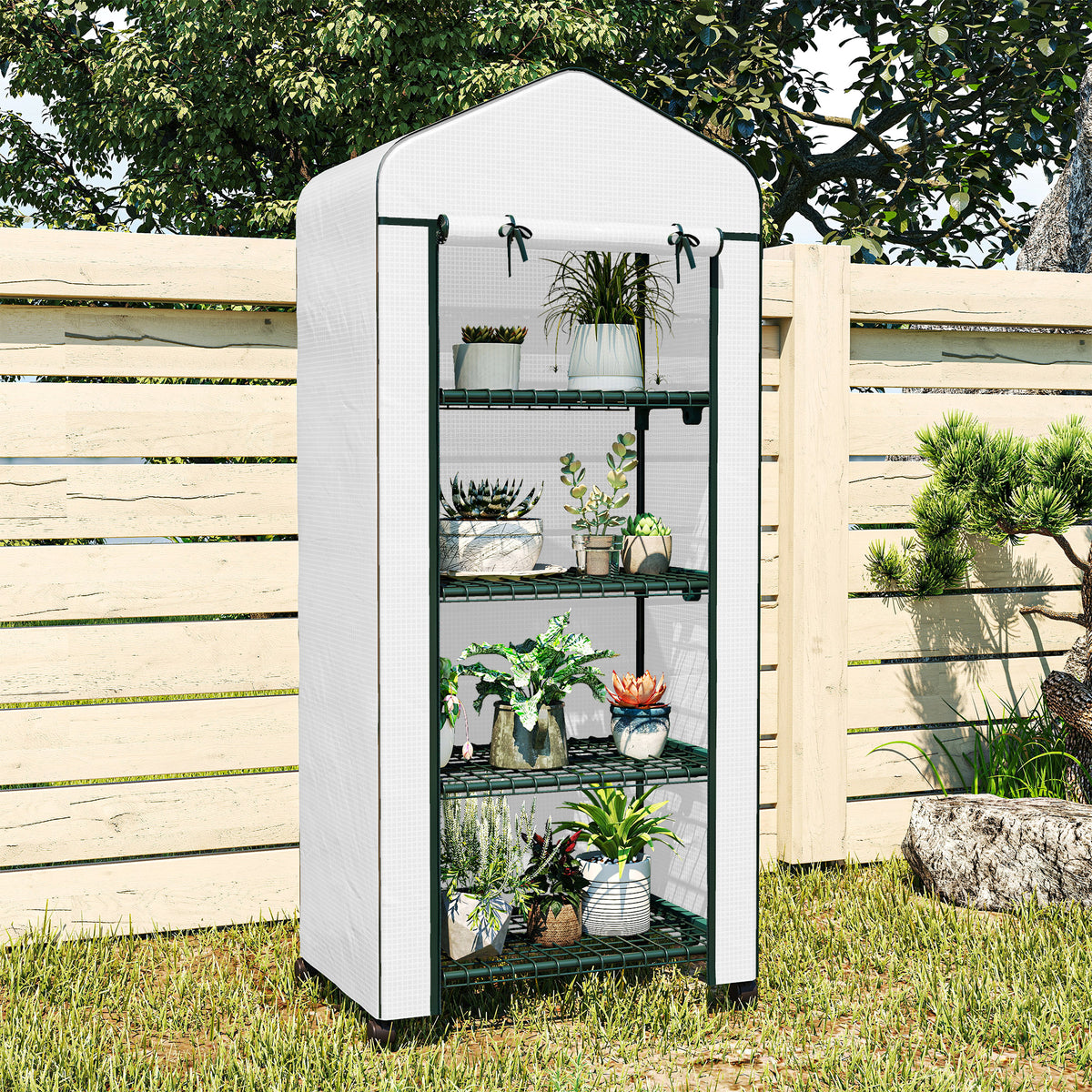 Serre de jardin balcon étagère serre 4 niveaux 69 x 50 x 165 cm acier époxy bâche amovible PE haute densité blanc