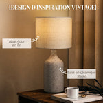 Lampe de Table avec Base en Céramique et Abat-Jour en Lin, Lampe de Chevet Rétro avec Culot E27, Blanc et Sable