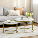 Set van 2 ronde nesttafels met marmerlook blad en stalen frame Ø 74 x 46,3 cm wit goud