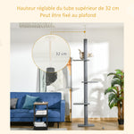 Arbre à chat du sol au plafond poteau à griffer hauteur réglable dim. 43L x 27I x 228-260H cm 4 niveaux d'activités gris