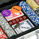 Mallette de Poker Coffret de Poker Complet avec 500 jetons 5 dés 2 Jeux de Cartes 3 boutons 1 Tapis en Feutre