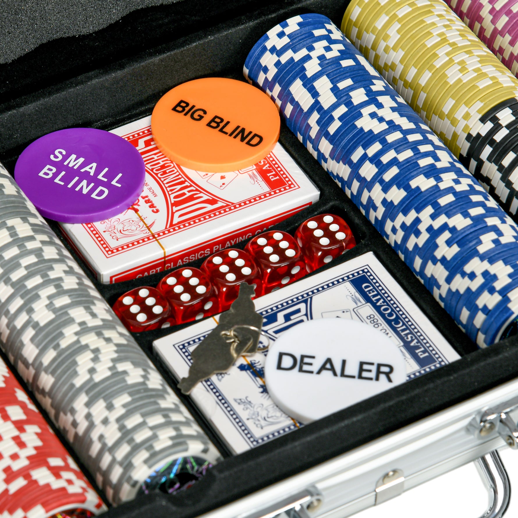 Mallette de Poker Coffret de Poker Complet avec 500 jetons 5 dés 2 Jeux de Cartes 3 boutons 1 Tapis en Feutre