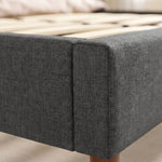 Cadre de Lit 140 x 200 cm avec Sommier Bois, Lit Double Rembourré en Effet Lin, Rangement au-dessous, Sans Bruit, Gris