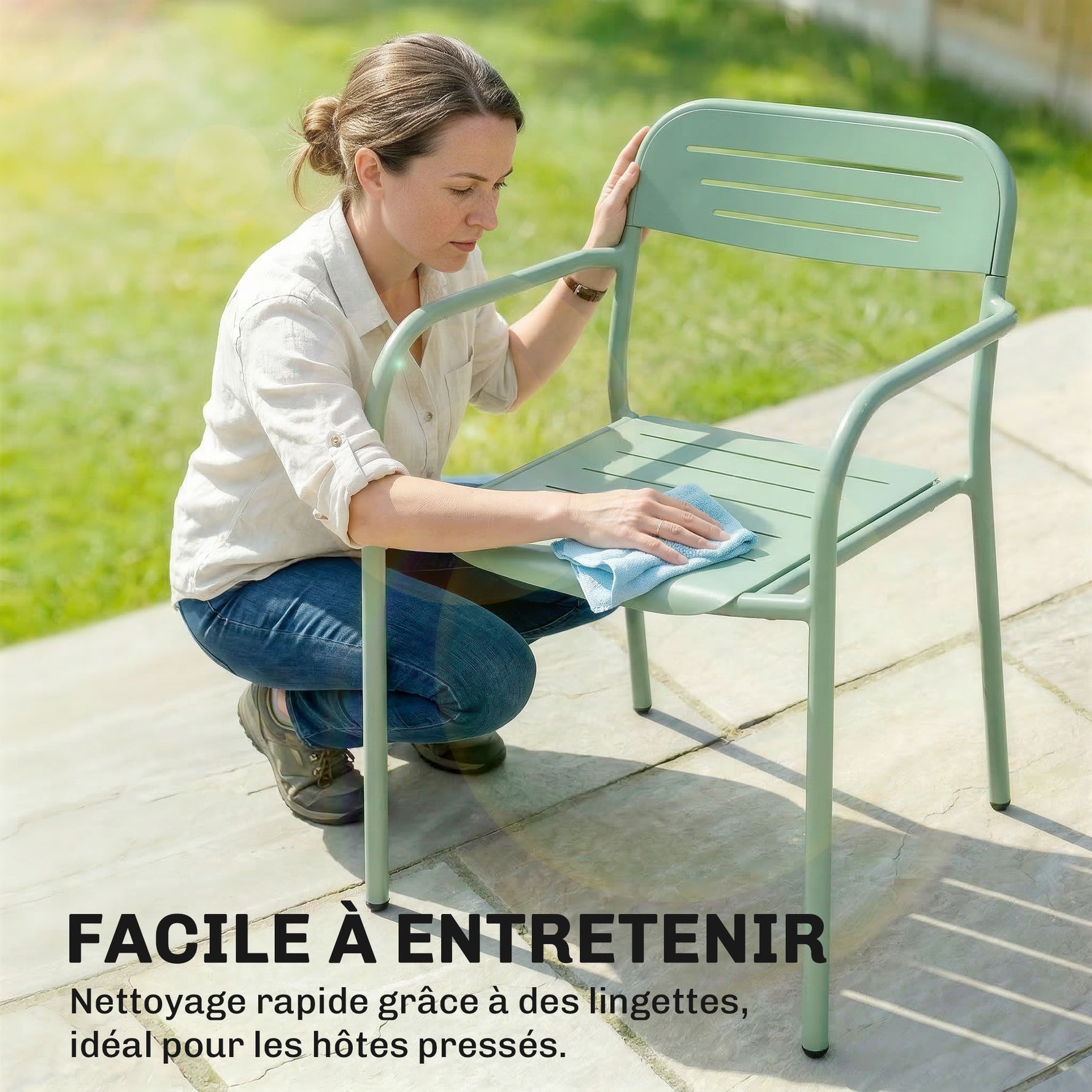 Lot de 2 Chaises de Jardin Salon de Jardin Empilable Résistant aux Intempéries avec Accoudoirs 56x58x78cm Vert