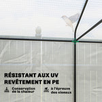 Serre de jardin PE, serre de balcon, bâche renforcée 135 g/m², châssis en acier, porte zippée, 200 x 140 x 200 cm, blanc