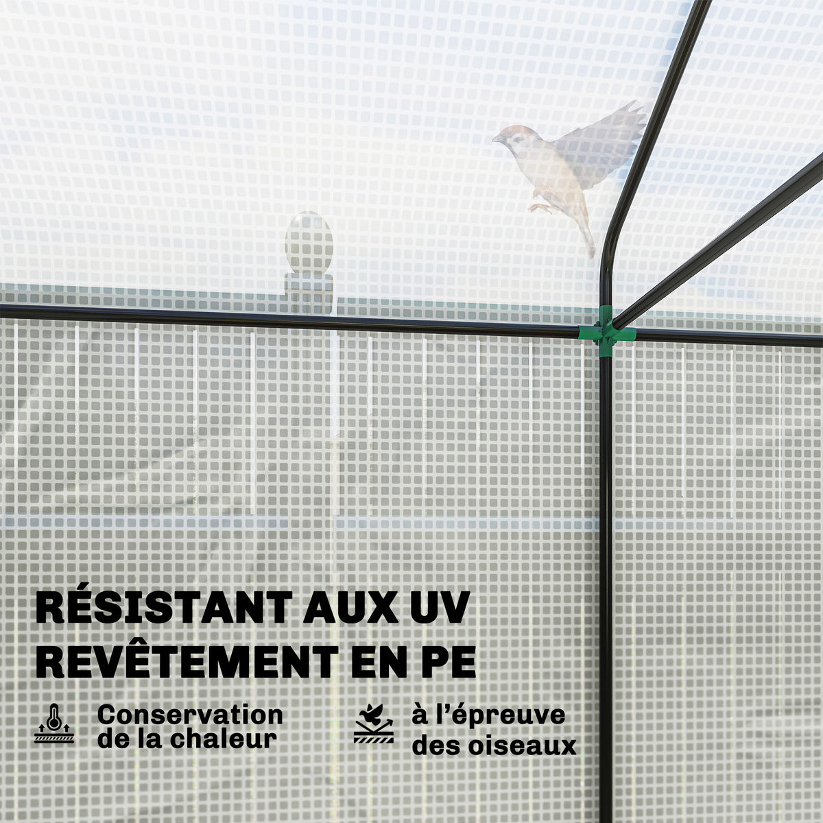 Serre de jardin PE, serre de balcon, bâche renforcée 135 g/m², châssis en acier, porte zippée, 200 x 140 x 200 cm, blanc