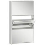 Meuble à chaussures 9 paires, armoire à chaussures étroite, 3 tiroirs rabattables et portes miroirs, 65x17x114,5cm blanc